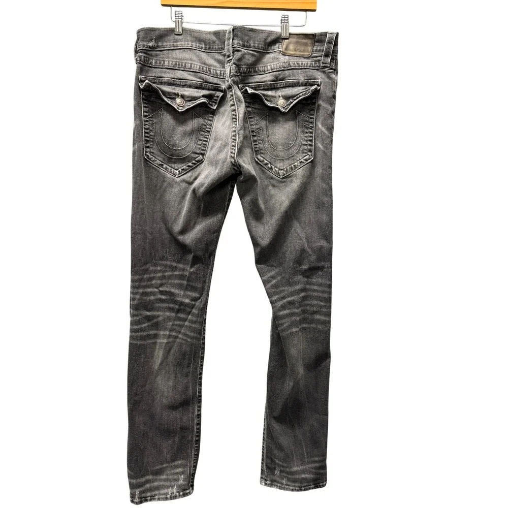 True Religion Jeans Mens 40 (40x32 ACTUAL) Geno Slim Flap Pocket Gray Denim